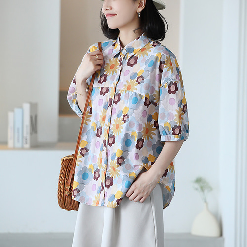シャツ/ブラウス(半袖/袖なし) Flower print blouse mame mame（シャツ/ブラウス(半袖/袖なし) ・ ピンク/桃色系）のフリマ