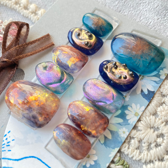サイズオーダー】ネイルチップ 鉱石風 鉱物風 オーロラ ぷっくり ぽこ 