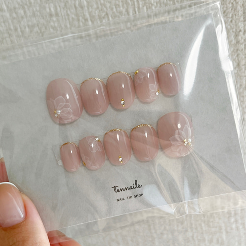 ネイルチップオーダーハンドメイド水彩フラワー春夏ブライダル