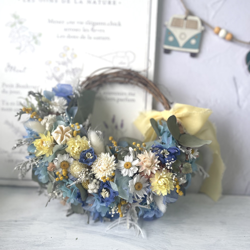 ◇初夏のリース◇ハーフリース◇プレゼント ひまわりのハーフリース ~アーティフィシャルフラワー~ リース ＊COCO