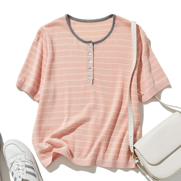 ☆即納☆配色で大人可愛くお洒落を楽しむボーダーニット サマー