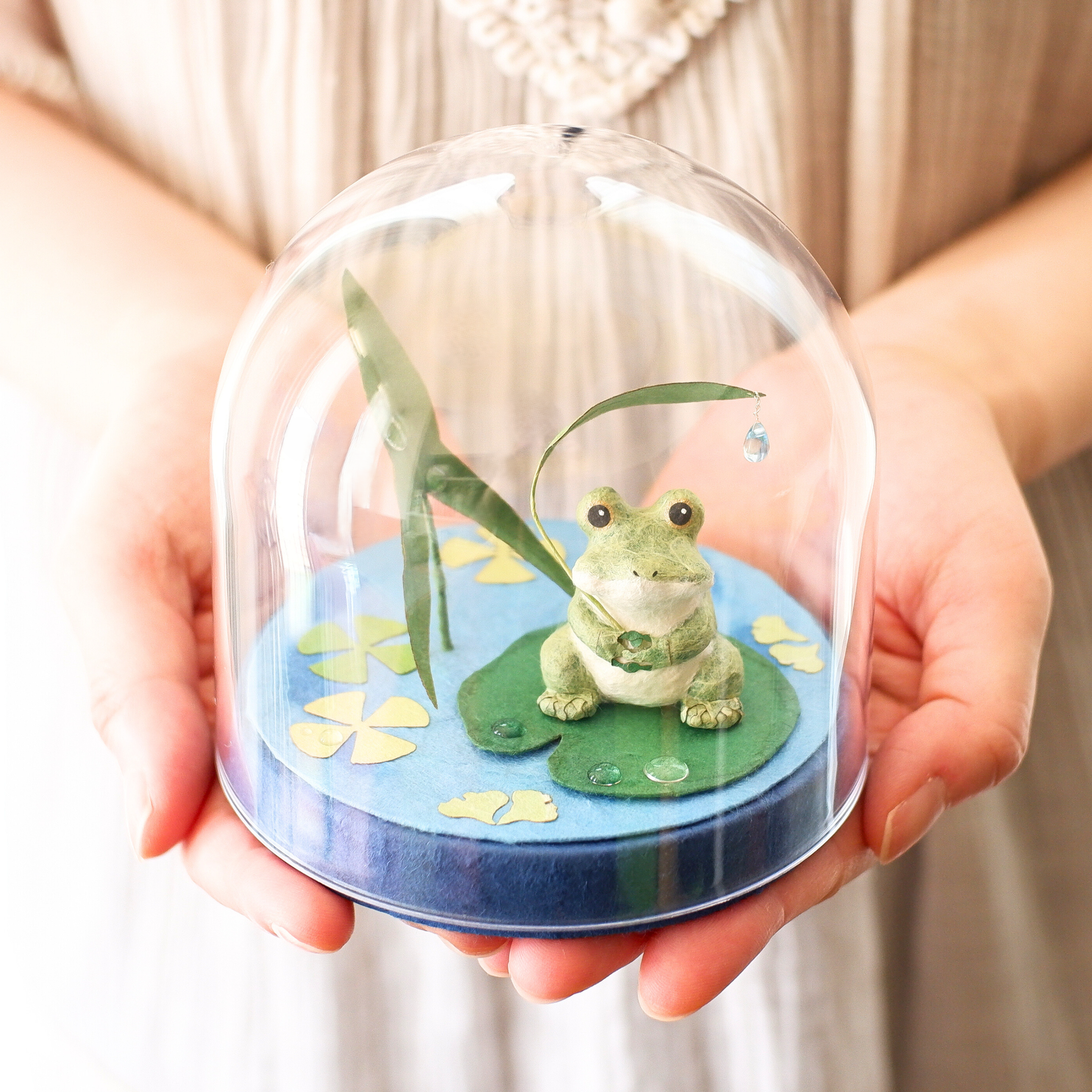 『カエルの棲む池で』和紙テラリウム/箱庭　和紙インテリア　置物