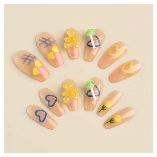 N483》既成ネイルチップ24枚セット 黄色 青 キャンディー ポップ