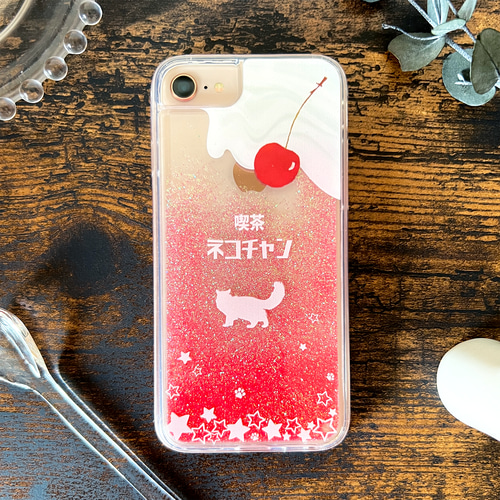 ねこねこクリームソーダのグリッターケース(ピンク) 猫 宇宙 ねこねこクリームソーダのグリッターケース(ピンク) 猫 宇宙
