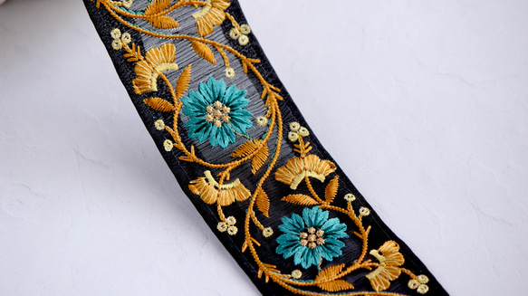 インド刺繍リボン No.23【マスタード】　インド刺繍/刺繍リボン/刺繍/リボン/トリム/ブレード 2枚目の画像