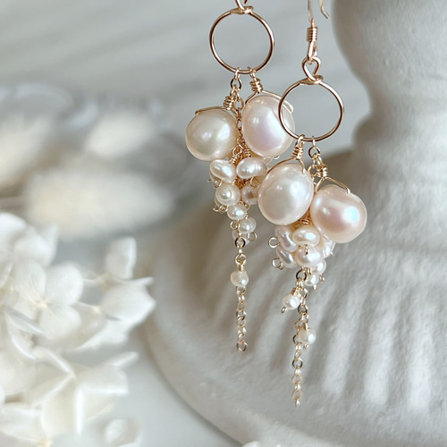 14kgf】淡水パール＊シャワーピアス ピアス（フック・チェーン