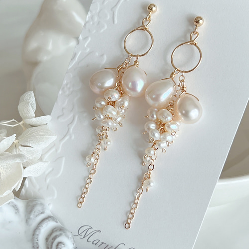 14kgf】淡水パール＊シャワーピアス ピアス（フック・チェーン