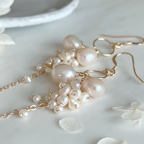 14kgf】淡水パール＊シャワーピアス ピアス（フック・チェーン