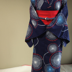 新品美品　昭和レトロ　藍染に夾竹桃が鮮やかで美味しい　注染浴衣 浴衣】葉模様 カタバミ 三つ葉 藍染 注染 紺 レトロ 古典