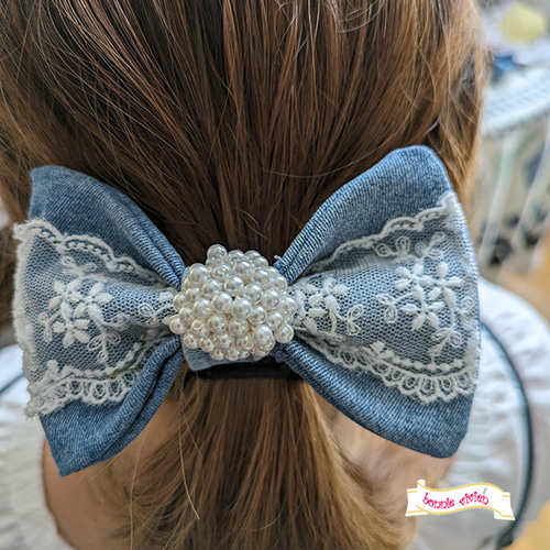 no.48 ハンドメイド デニムリボンの上品ヘアアクセサリー no.48