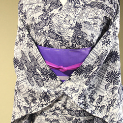 手染め藍染 型染浴衣 スモールサイズ濃紺 霞に上品な小紋柄 小柄