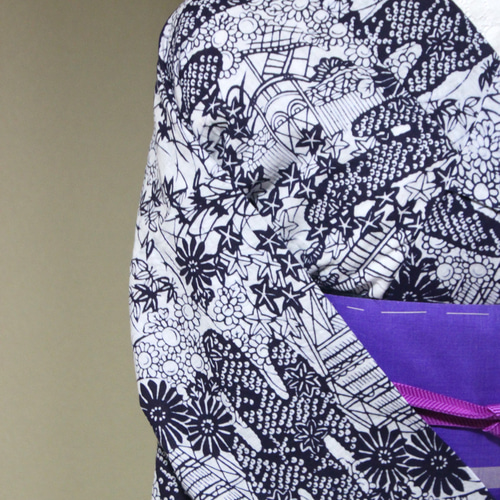 手染め藍染 型染浴衣 スモールサイズ濃紺 霞に上品な小紋柄 小柄な方に