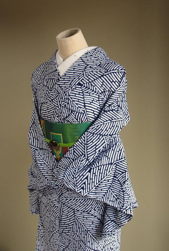 ☆お値下げ中☆【撫松庵】粋な麻の葉柄のセオα浴衣(夏着物)・単品 撫松