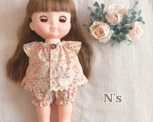 26cmドール用 オレンジ花柄パジャマ ソランちゃん レミンちゃん メル