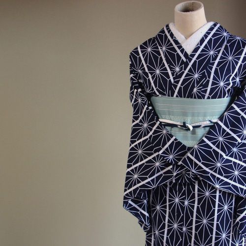 三勝染め 主染浴衣 トールサイズ 裄70cm 注染 トンボ ストライプ 縦縞