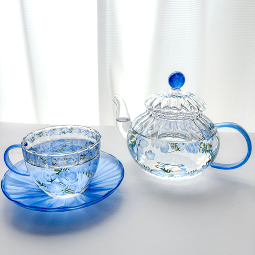 ガラスティーセット 青空のように澄みわたるネモフィラのガラスティーセット ポット・急須
