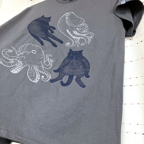 ダコさん専用:尾崎南さんシルクスクリーン シルク印刷】たこねこ2版 タコネコ 蛸猫 タコ足：男子Mタグ
