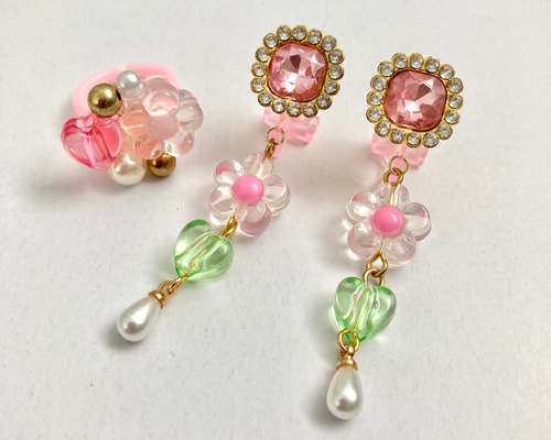 子供 ビーズ アクセサリー イヤリング★ピンクリボン a74051837b049cb7e27ec829b31752