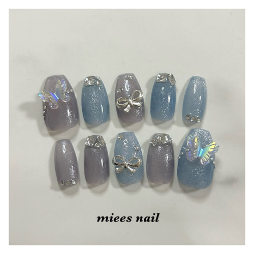 マグネット×蝶々 キラキラ ワンホンネイル ネイルチップ（つけ爪