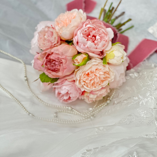 ウェディングブーケ♡︎ふんわりピオニーの大人ピンクブーケアーティ