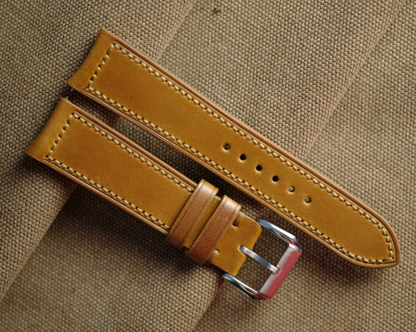 最高級コードバン革 キャメル色 時計ベルト フラットタイプ 本革 交換