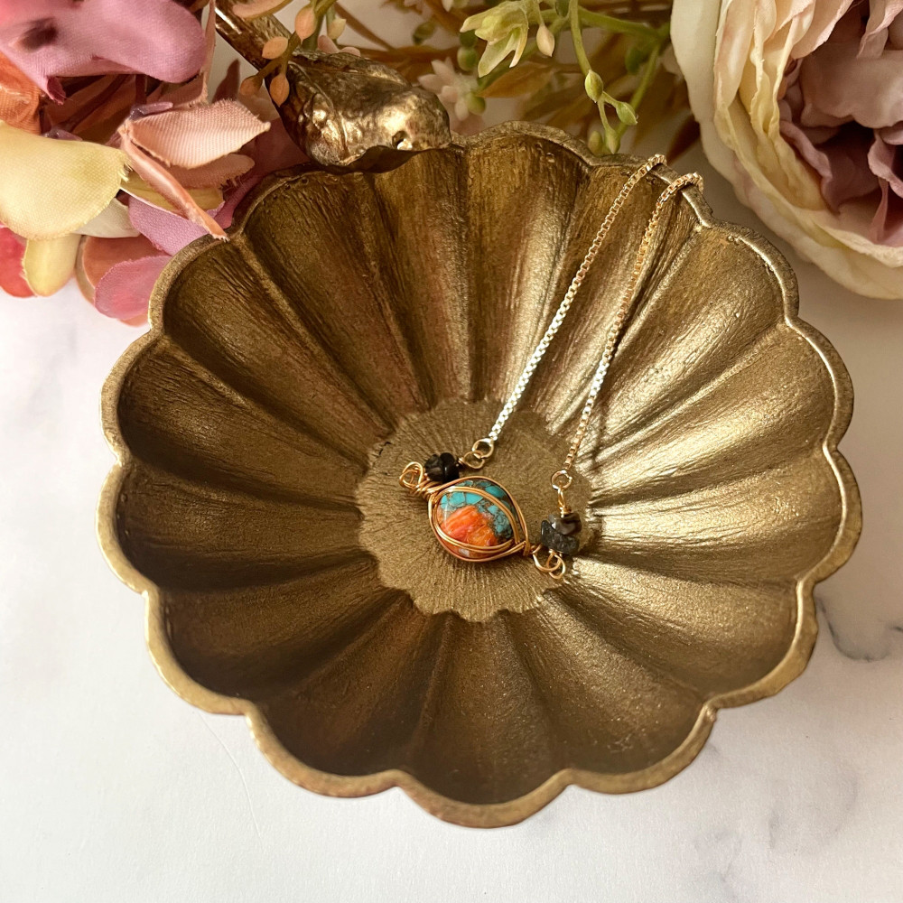 【14kgf金属アレルギー対応】　天然石　オイスターコッパーターコイズのブレスレット