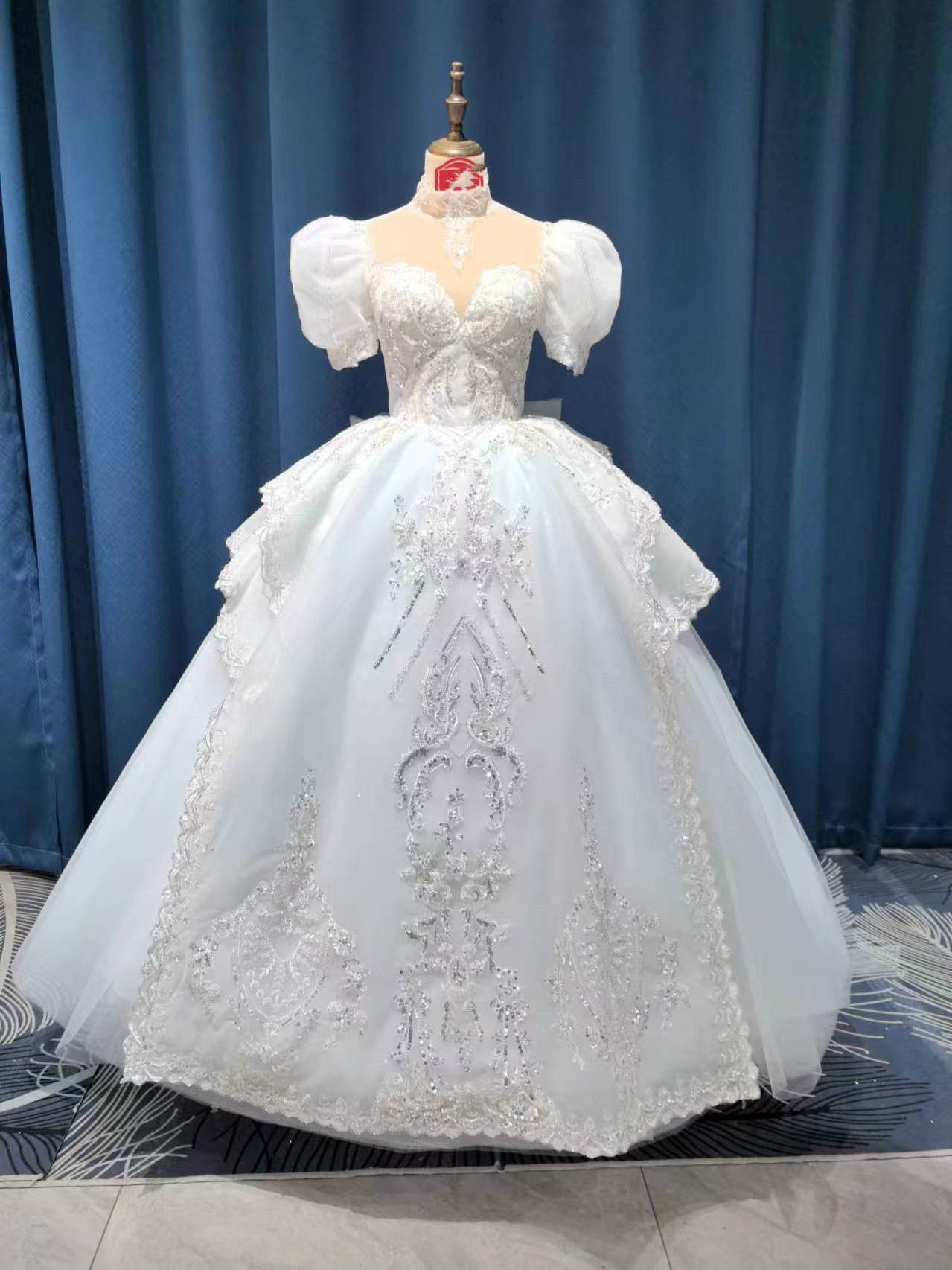 爽やかで優しいブルー カラードレス オフショルダー キラキラチュール  