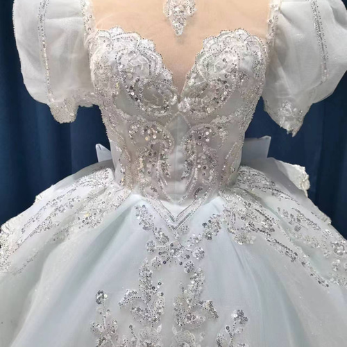 贅沢なレース 豪華！キラキラスパンコール カラードレス 美しいリボン  