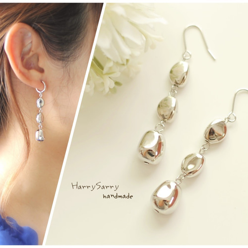 PA172【ゆらゆら】ピアス　全3色　揺れる　花　1粒　豪華　ホワイト　シルバー ピアス（ゆらゆらパール）: ファッショングッズ｜ハニーズ公式通販