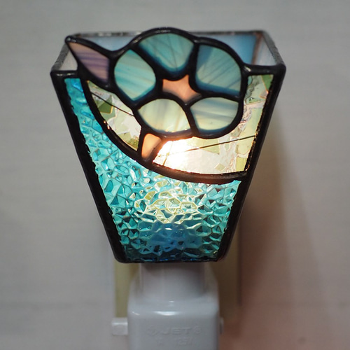 おやすみランプ・朝顔・水色 ステンドグラスランプ フットランプ 夏