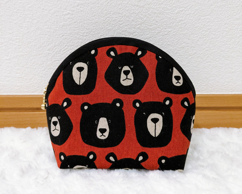 1836．可愛い キョトンベア柄 ポーチ キャニオンレッド 赤 クマ  