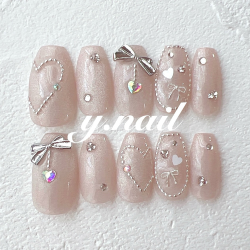 ネイルチップ/リボンネイル/マグネットネイル/ガーリーネイル/韓国  