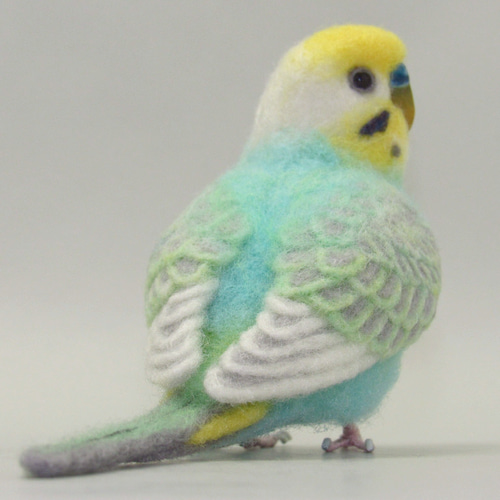 本トリ No.113 セキセイインコ レインボー 4号 / 羊毛フェルト リアル