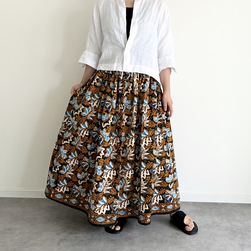 ろうけつ染め和柄スカート 即納♪ろうけつ染めインドネシアバティックのギャザースカート