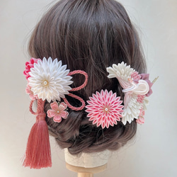 つまみ細工 和装髪飾りUピンセット 剣菊・梅・桜・鶴 【ピンク 桃色 白