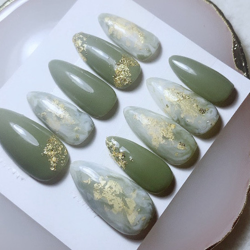 現品】ニュアンスネイル 夏ネイル 白 緑 黄緑 ネイルチップ