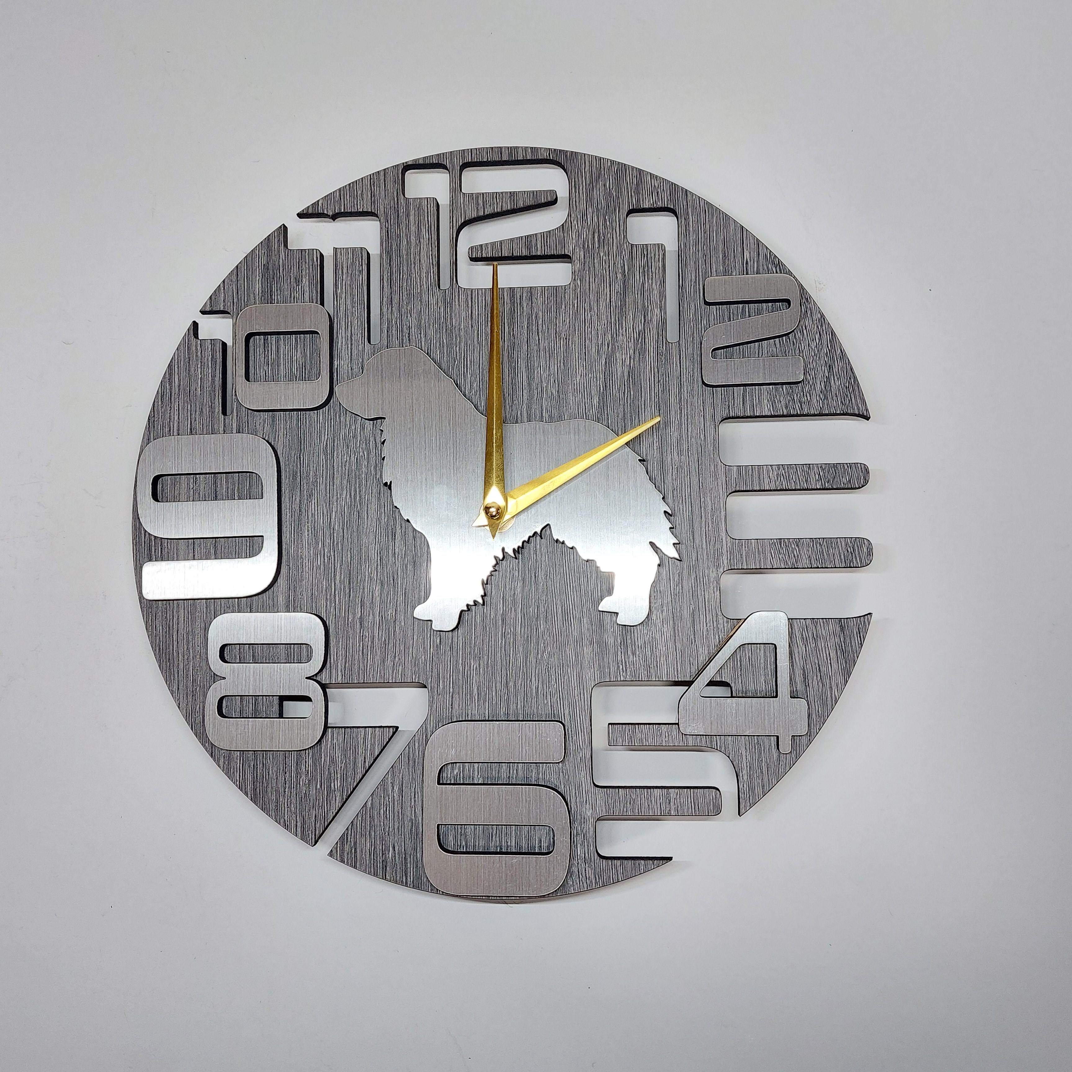 【期間限定3000円引き】【名入れ・文字入れ】　メタリックシルバー3D　灰木調　ゴールデンレトリーバー　 静音掛け時計