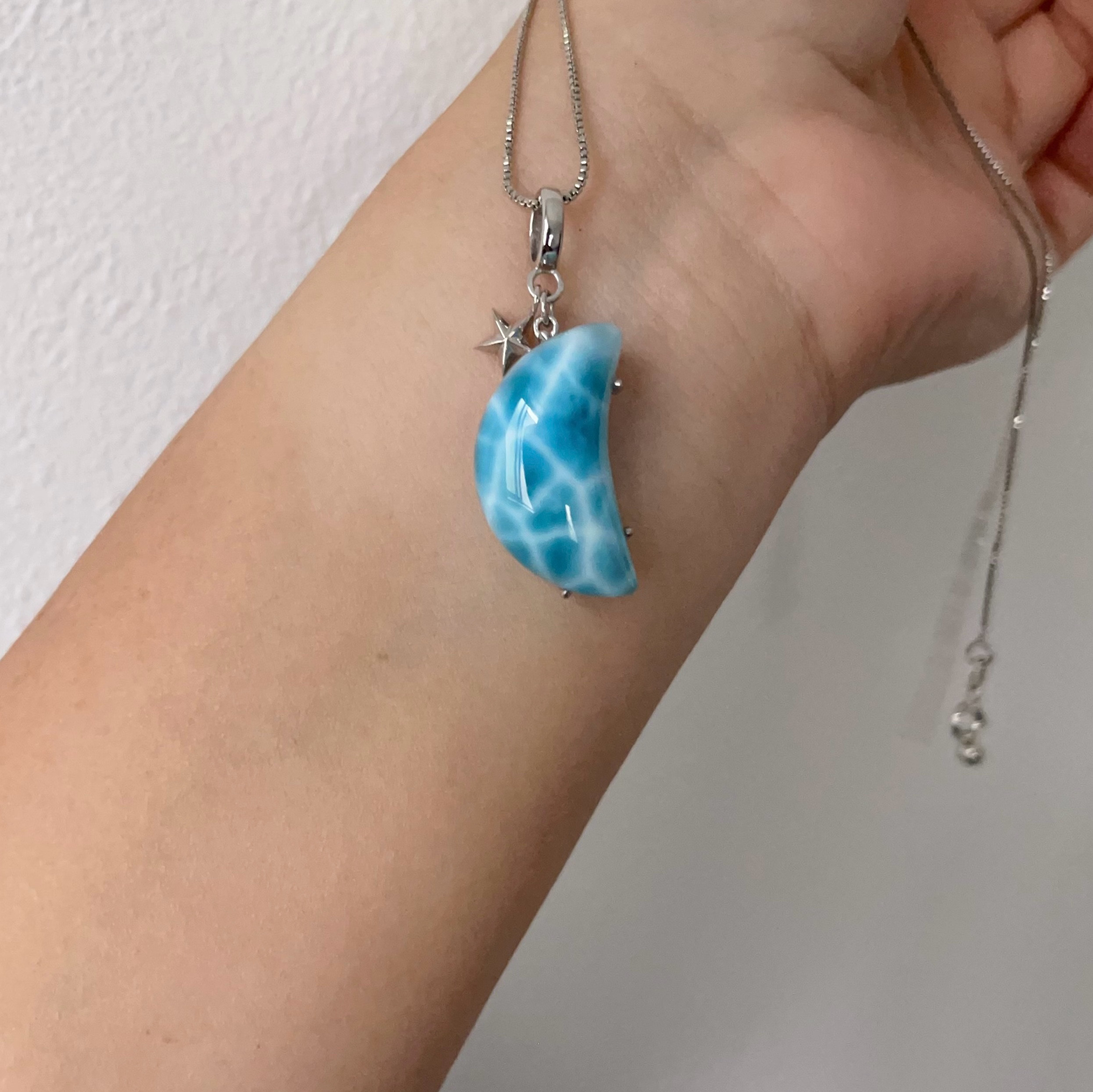 天然無処理ラリマー お月様デザインペンダント No755251