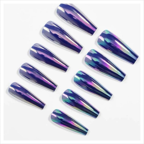 N491》既成ネイルチップ24枚セット 紫 青 パープル ブルー ミラー