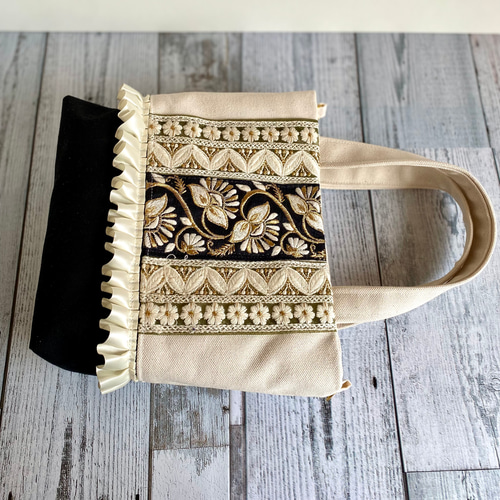 モダンで美しいインド刺繍リボントートバッグ トートバッグ