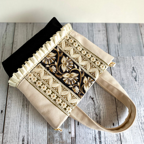 モダンで美しいインド刺繍リボントートバッグ トートバッグ muika.neko