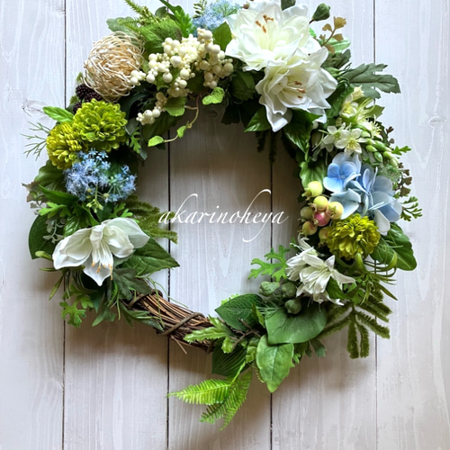 爽やか夏リース 38×42㎝ アーティフィシャルフラワー creema限定