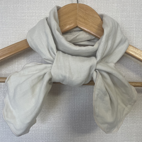 二重巻き綿100%トリプルガーゼベージュリボンタイプ手作りネック 