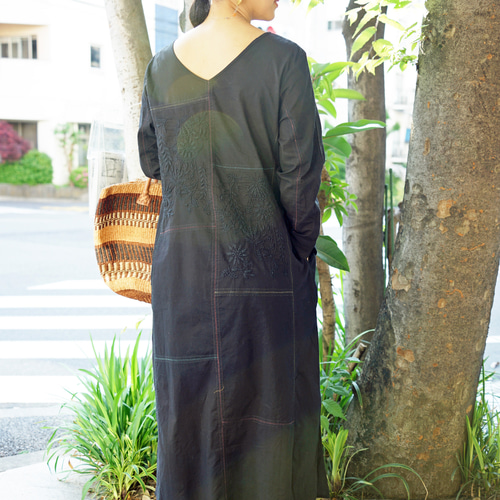 即納可】インドコットン・チカンカリ刺繍・2WAYワンピ（NK23-004-black  