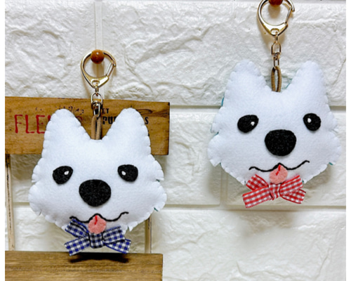 超美品ダミエ柄犬型キーホルダー キーホルダー 犬 刺繍 大型犬 チャーム 動物 ハスキー