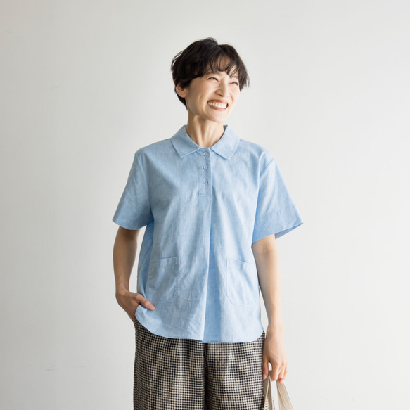 甘すぎない、大人め印象のブラウス　コットンリネンシャツ　半袖　240612-1 6枚目の画像