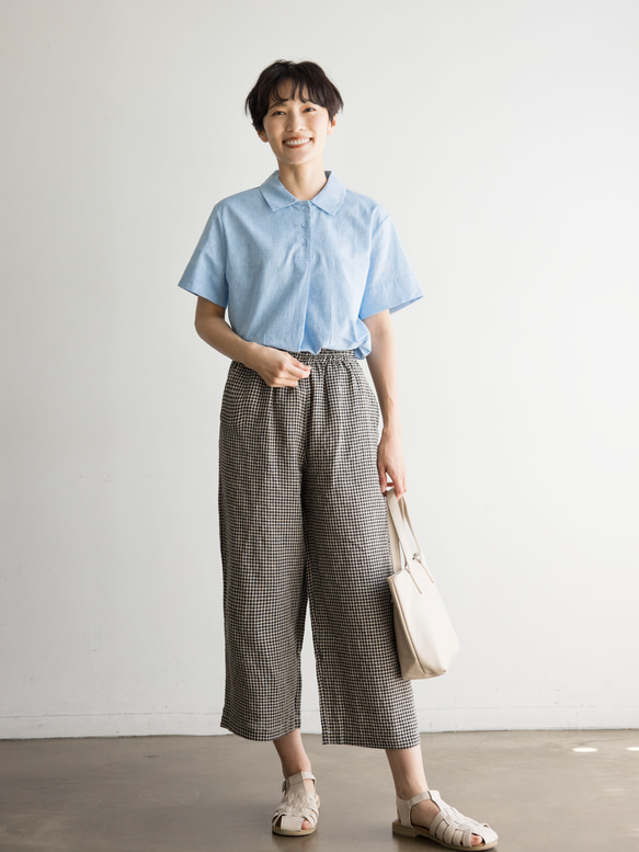 甘すぎない、大人め印象のブラウス　コットンリネンシャツ　半袖　240612-1 9枚目の画像