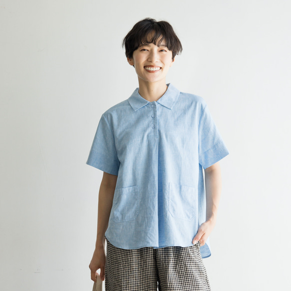 甘すぎない、大人め印象のブラウス　コットンリネンシャツ　半袖　240612-1 4枚目の画像