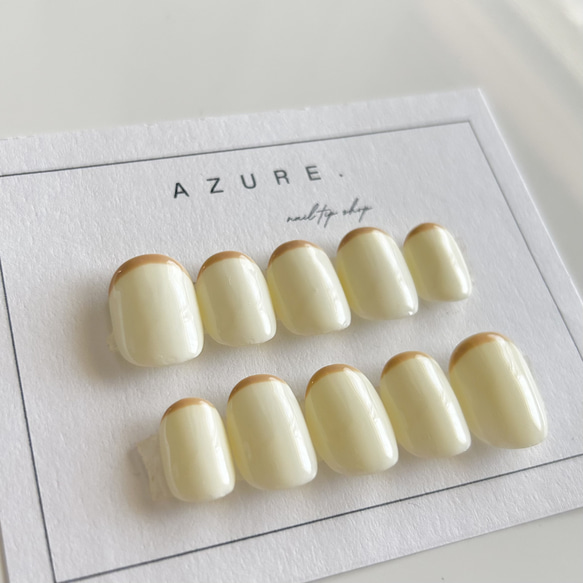 シンプルネイルクリームネイルブラウンネイルぷっくりネイルツヤネイルフレンチネイルネイルチップナチュラル短め長め振袖春秋冬 1枚目の画像