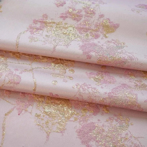 生地 布 刺繍 金襴 ピンク 花ざか 花柄 ジャカード織りの生地 ☆生地幅
